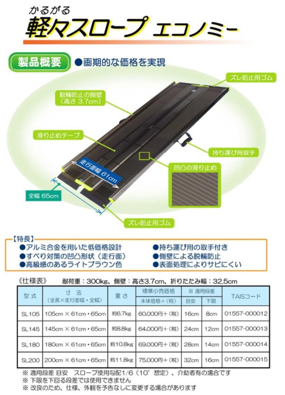 新品】 軽々スロープ エコノミー SL105 | リブモール